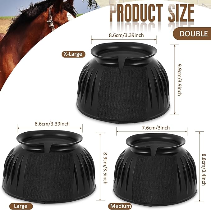 Abbylike 1 Pair Horse Bell Boots Protect Against Hoof Impact Trauma Rubber Bell Boots for Horses Black Horse Boots Horse Care Boots for Turnout No Rub Design Comfort Quick Wrap Hook and Loop