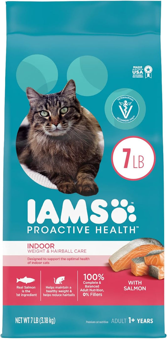 IAMS Proactive Health Adult Indoor Weight & Hairball Care Dry Cat Food with Salmon, 7 lb. Bag