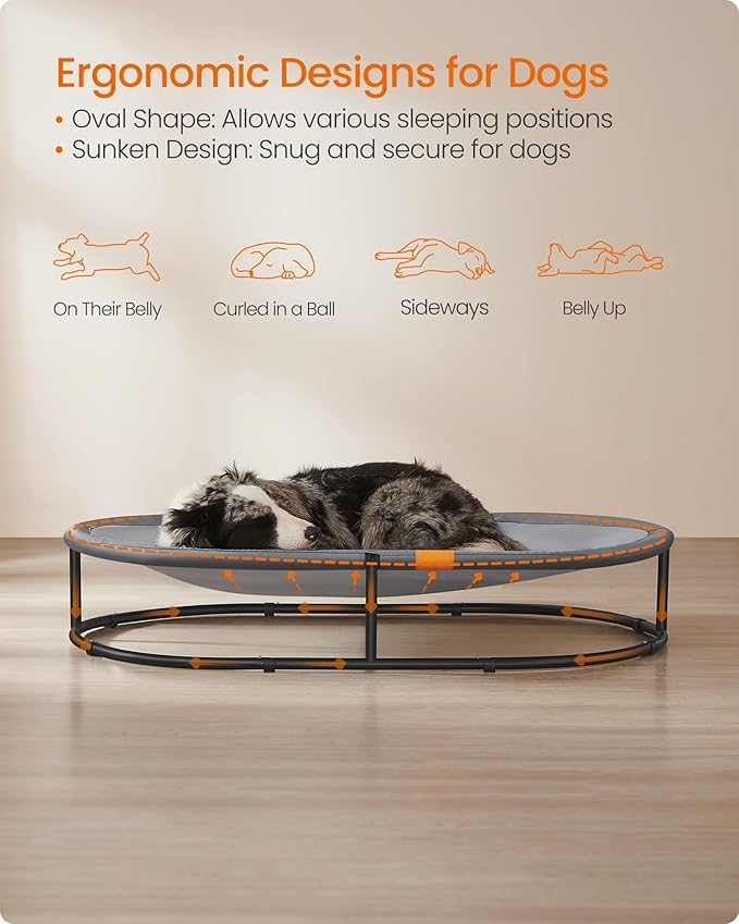 Feandrea Pet Bed, Elevated Dog Bed for Medium, Large Dogs, Cat Bed for Multiple Cats, with Removable Washable Mesh, for Pets up to 120 lb, Oval, Gray UPCB005G01