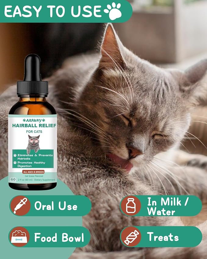 Cat Hairball Control | Hairball Cat Treats for Skin & Coat, Digestion, Nutrient Absorption | Fur Ball Remedy for Cats with Natural Ingredients & Vitamins | Cat Hairball Treatment | Cat Grass Flavor