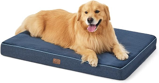 Bedsure Memory Foam Dog Bed for Extra Large Dogs - Orthopedic Waterproof Dog Bed for Crate with Removable Washable Cover and Nonskid Bottom - Plush Flannel Fleece Top Pet Bed, Navy