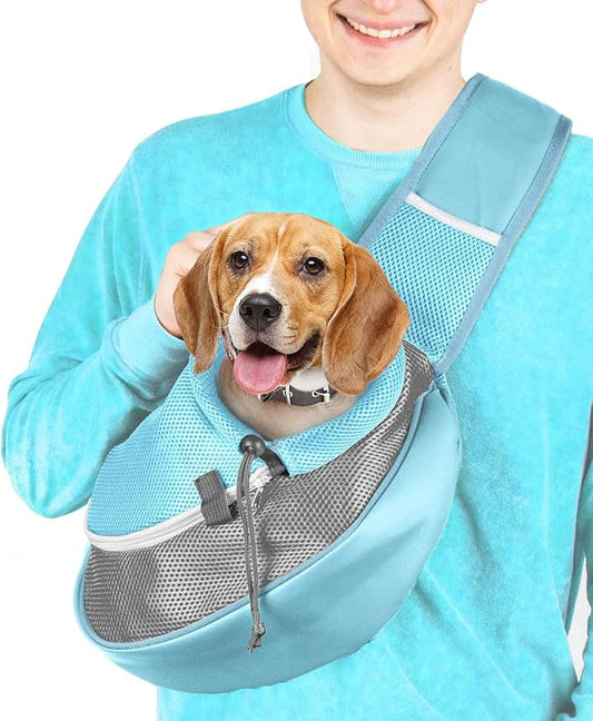 Pet Sling Carrier - Small Dog Puppy Cat Carrying Bag Purse Pouch -For Pooch Doggy Doggie Yorkie Chihuahua Baby Papoose Bjorn -Travel Front Backpack Chest Body Holder Pack To Wear (Blue-L)