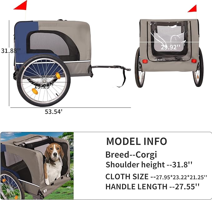 Pet Dog Bike Trailer, 2 Seat Kids Bike Trailer & Stroller, Bike Trailer Foldable w/Front Jogger Wheel, 2-Seater Lightweight Multisport Trailer with 20" Wheels, 3 Entrances, 8 Refle