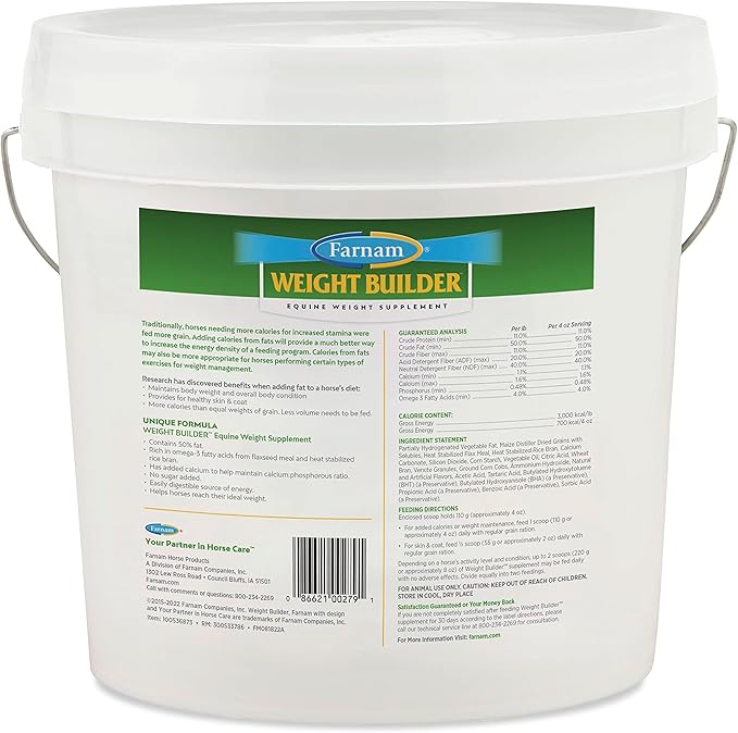 Farnam Weight Builder Horse Weight Supplement, Helps Maintain Optimal Weight and Body Condition with no Sugar Added, 7.5 pounds, 30 Day Supply