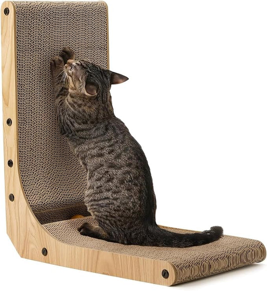 FUKUMARU Cat Scratcher, 18.7 Inch L Shape Cat Scratch Pad Wall Mounted, Cat Scratching Cardboard with Ball Toy for Indoor Cats