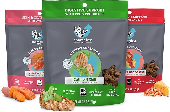 Shameless Pets Crunchy Cat Treats - Kitty Treats for Cats with Digestive Support, Natural Ingredients Kitten Treats with Real Ingredients, Healthy Flavored Feline Snacks - Variety Pack, 3-Pk