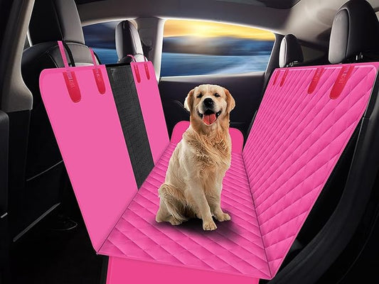 Dog Back Seat Cover Protector for Cars SUV and Trucks with Mesh Window, Scratchproof Nonslip and Waterproof Material(Pink)