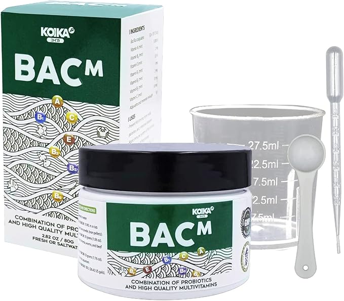 BACM Natural Color Enhancement for Fish, Combination of Probiotic & Multi-Vitamins for Aquarium A, B6, B2, Pleasant Smell(BACM (Powder), 2.82 oz)