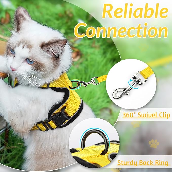 rabbitgoo Cat Harness and Leash for Walking, Escape Proof Soft Adjustable Vest Harnesses for Cats, Easy Control Breathable Reflective Strips Jacket, Yellow, XS