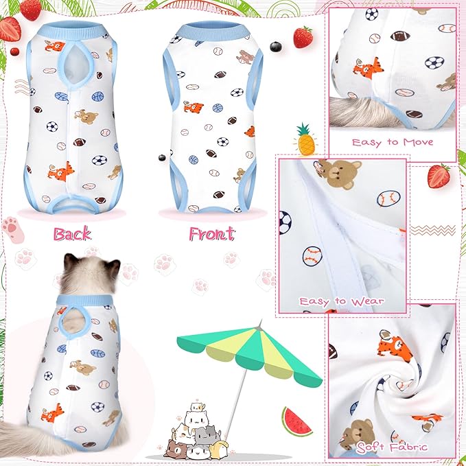 3 Pieces Cat Recovery Suit Kitten Recovery Suit E-Collar Alternative for Cats and Dogs Abdominal Skin Anti Licking Pajama Suit (Strawberry Pattern, Small)