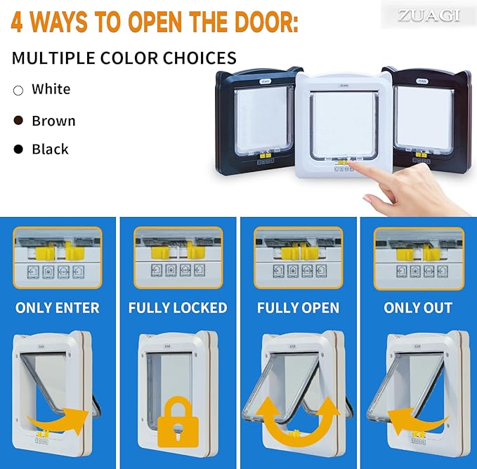 Magnetic Interior & Exterior Cat Door with 4 Way Locking，Cat Door Latch（Outer Size：11.5‘’x10.2‘’ Inter Size：7.5‘’x7.1‘’） Weatherproof Cat Door ，Cat Door for Window,Cat Door Interior Door