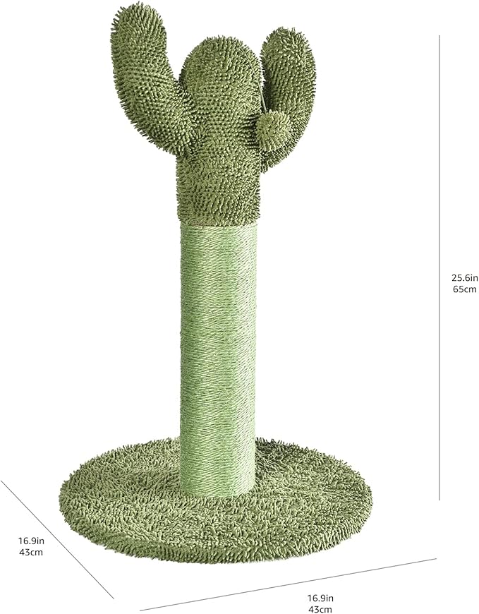 Amazon Basics Cactus Cat Scratching Post with Dangling Ball, 25.6 Inches, Green