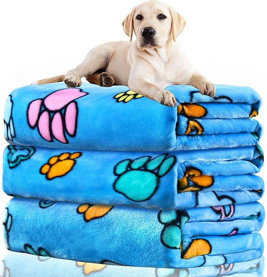 Dog Blankets for Dogs, 3 Pack Large Blanket Medium Dog Cat Soft Fuzzy Blankets Washable,Comfort Flannel,Fuzzy Soft Blankets for Dogs,Pet Blanket,Reversible Print,41 x 31 inch，Blue