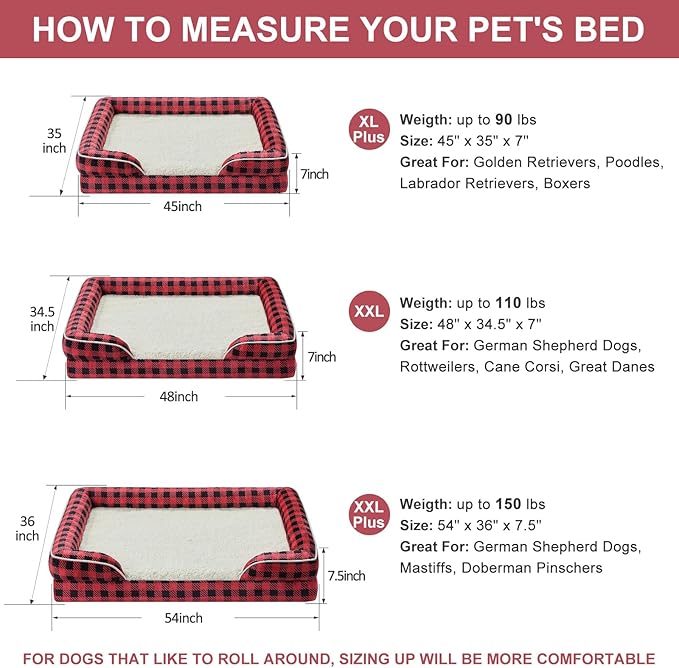 WNPETHOME Orthopedic Dog Beds for Large Size Dogs, Big Waterproof Dog Couch Bed with Washable Removable Cover, Medium Pet Bed Sofa with Sides