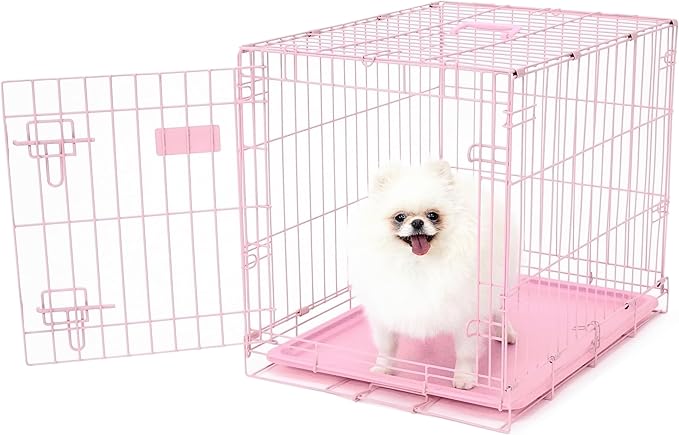 Carlson Pink Secure and Compact Single Door Metal Dog Crate, Small