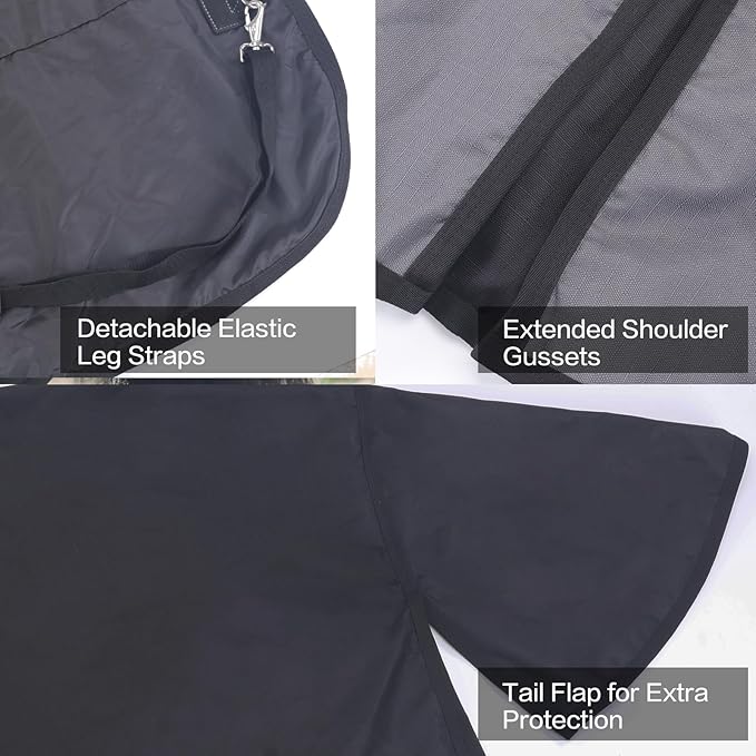 1200 Denier Rip-Stop Turnout Rain Sheet Lightweight Waterproof Breathable Horse Blanket (No Fill) BlackGrey 75"