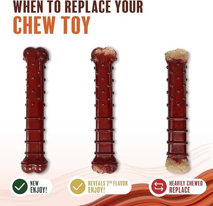 Nylabone Power Chew Classic Bone Chew Toy for Dogs, Durable Dog Toys for Aggressive Chewers, Basted Blast Bacon and Steak Flavor, X-Small/Petite (2 Count)