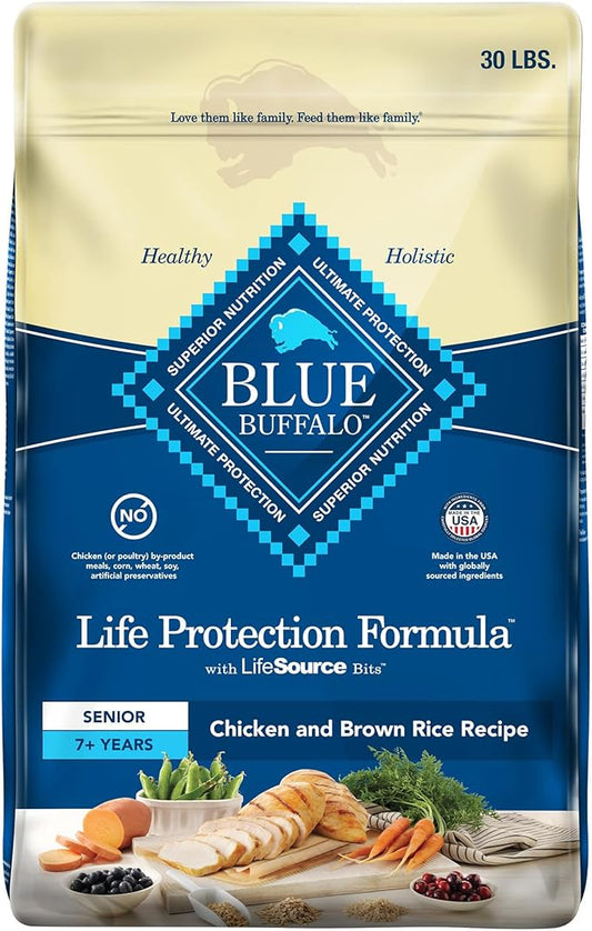 Blue Buffalo Life Protection Formula Senior Dry Dog Food, Supports Joint Health and Mobility, Made with Natural Ingredients, Chicken & Brown Rice Recipe, 30-lb. Bag