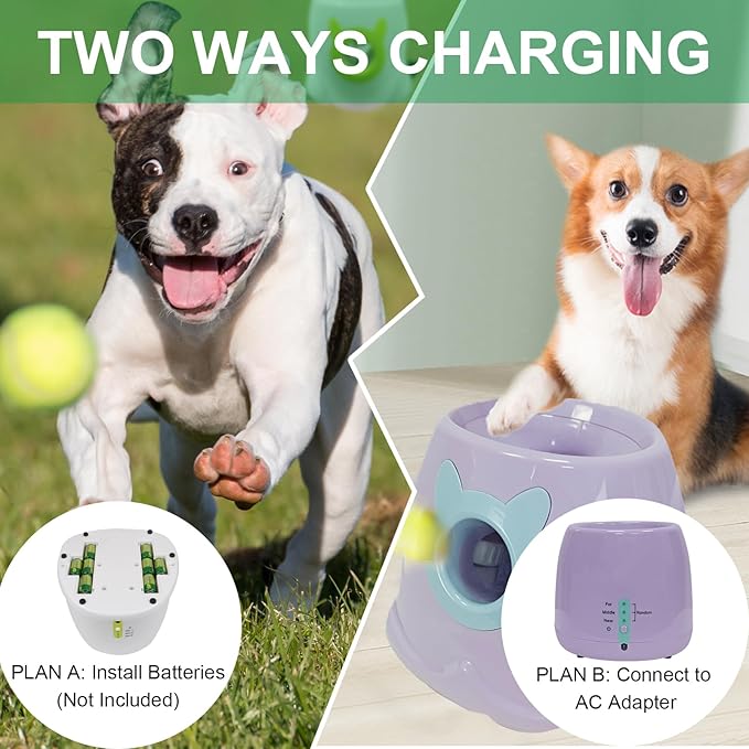 Dog Ball Throwing Machine Automatic Dog Ball Launcher for Small to Medium Sized Dogs, Dog Interactive Toy Pet Ball Thrower with Balls (Purple)