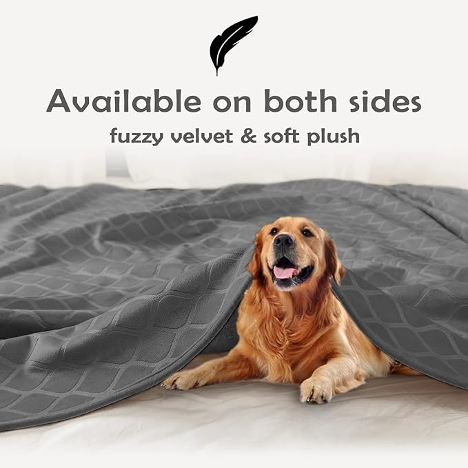 fuguitex Waterproof Dog Blanket Bed Cover Dog Crystal Velvet Moroccan Fuzzy Cozy Plush Pet Blanket Throw Blanket for Couch Sofa(82 * 102 inch, Dark grey+Grey)