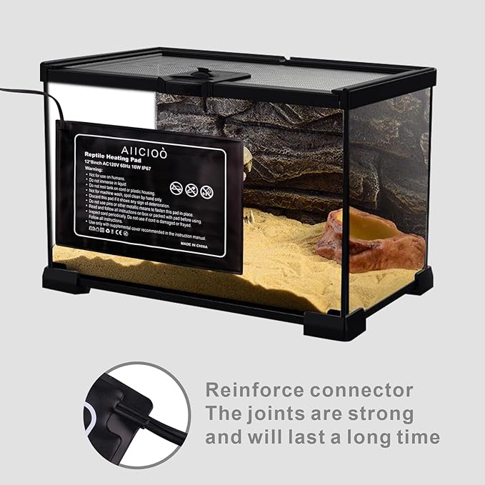 Aiicioo Reptile Heating Pad - 16W Under Tank Heater Terrarium Heating Mat Waterproof for Gecko Turtle Lizard Frog 8" X 12"