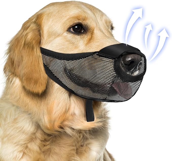 Dog Muzzle, Soft Air Mesh Muzzle for Small Medium Large Dogs Anti Biting Barking Chewing Scavenging, Breathable Adjustable Loop Pets Muzzle with Front Opening Design Allows Panting Drinking (Black, S)