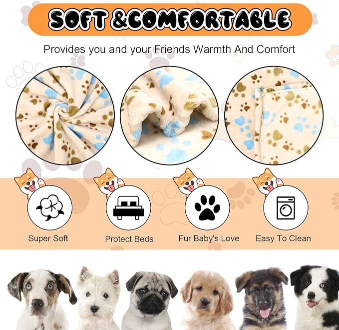 1 Pack 3 Blankets for Dogs Blankets for Large Dogs Large Dog Blanket Super Soft Fluffy Premium Fleece Pet Blanket Flannel Throw for Dog Puppy Cat Paw,Beige,Blanket(41x31 inch)