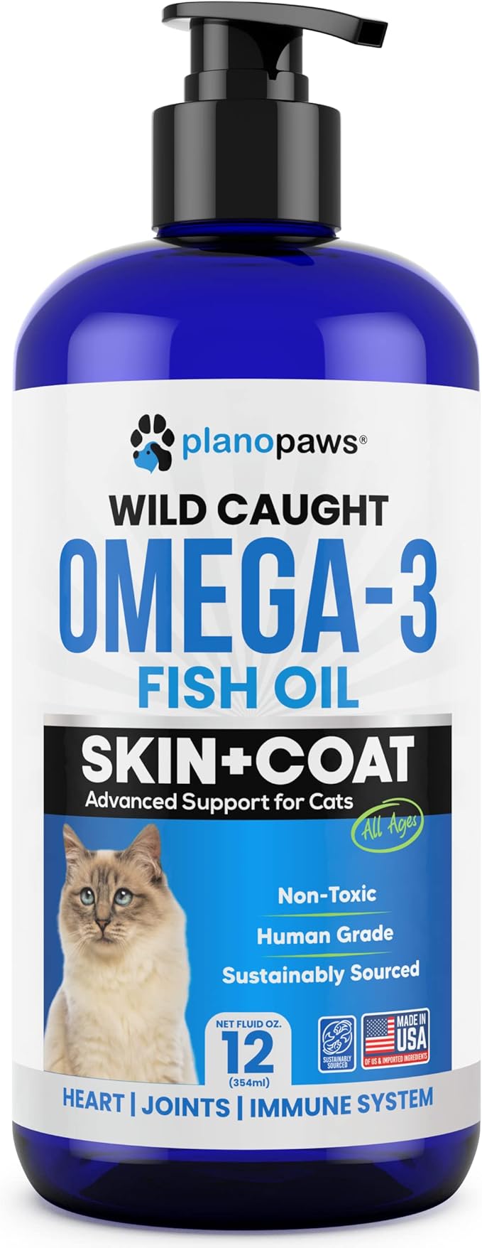 Omega 3 Fish Oil for Cats - Better Than Salmon Oil for Cats - Kitten + Cat Vitamins and Supplements - Cat Health Supplies - Cat Dandruff Treatment - Liquid Fish Oil for Pets - Cat Shedding Products