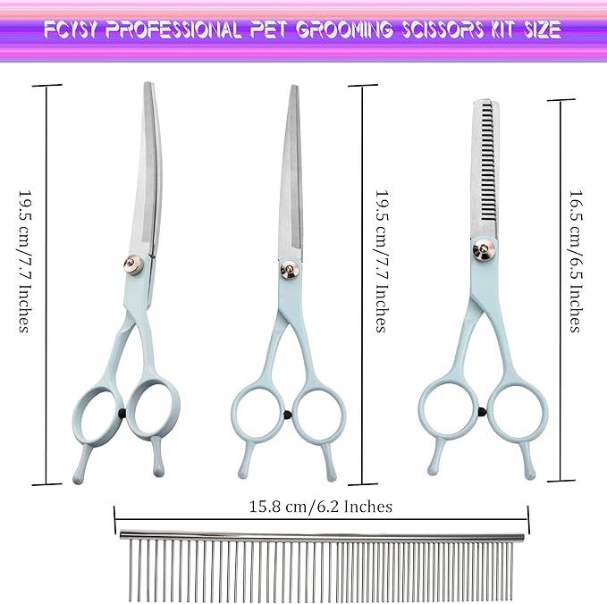 Grooming Scissors for Dogs at Home, Fcysy Professional Dog Grooming Kit Tijeras Para Cortar Pelo De Perros, Cat Grooming Scissors Curved Haircut Scissors Blending Shears Set for Pet Dog Cat Puppy