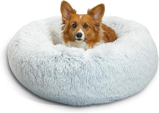 Best Friends by Sheri The Original Calming Donut Cat and Dog Bed in Shag Fur Frost, Medium 30"