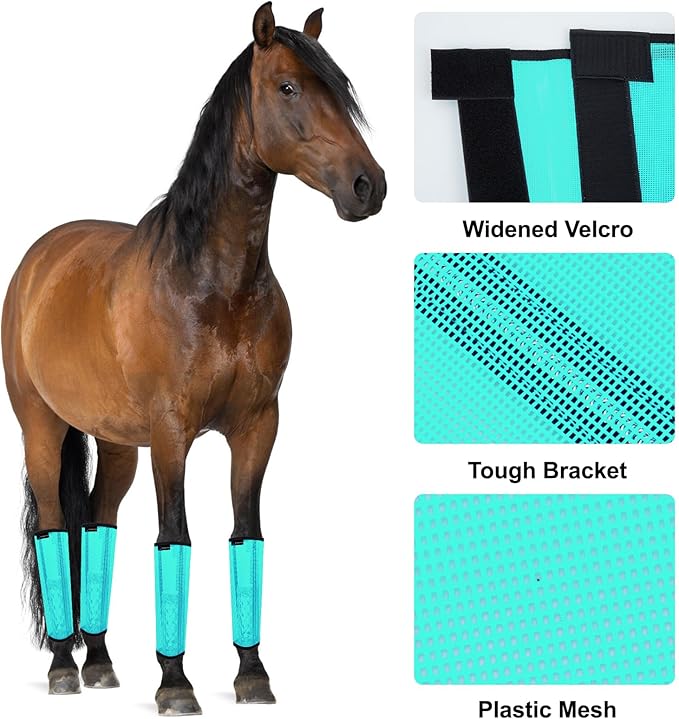 Horse Fly Boots, Adjustable Fly Boots for Horses Set of 4, Comfortable Horse Leggings, Breathable Plastic Mesh Material, Horse Supplies for Reduces Stress & Leg Fatigue (Green)