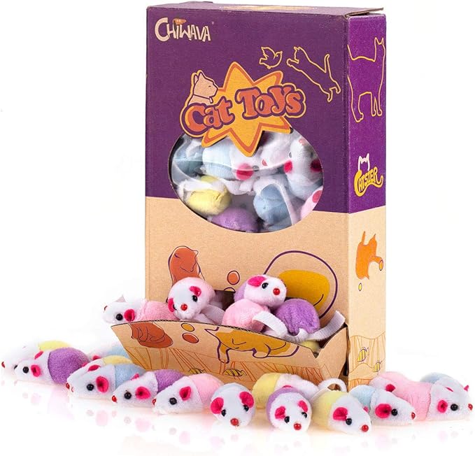 CHIWAVA 36 Pack 1.8 Inch Small Interactive Cat Toys Mice with Catnip Rattle Sound Mouse for Indoor Cats Kitten Play