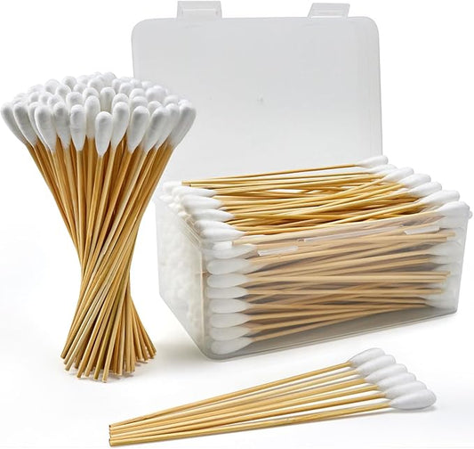 200pcs Large Cotton Swabs in Storage Box, 6 Inch Long Cotton Swabs with Bamboo Handle for Dogs - Professional Dog Ear Swabs, Big Cotton Swabs, Specially Designed for Dogs, Cleaning Solution