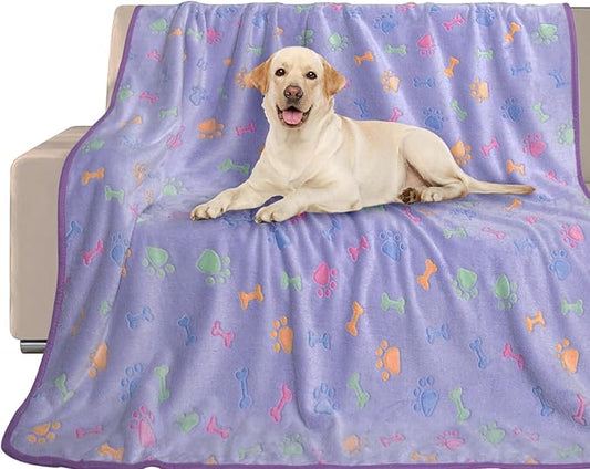 Dog Blankets for Large Dogs,Cute Paw Print,Dog Blankets for Medium Dogs Washable,50" x 60" Pet Blankets for Dogs Bed,Kennel,Soft Dog Throw Blankets Waterproof （1 Pack Purple Dog Blanket ）