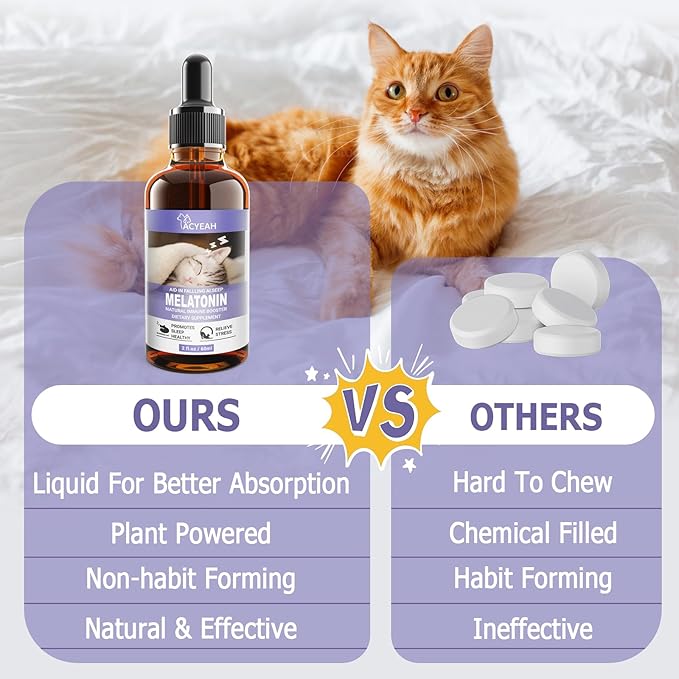 Melatonin for Cats, Cat Calming Melatonin, Cat Stress and Anxiety Relief, Cat Melatonin Calming Treats for Sleep
