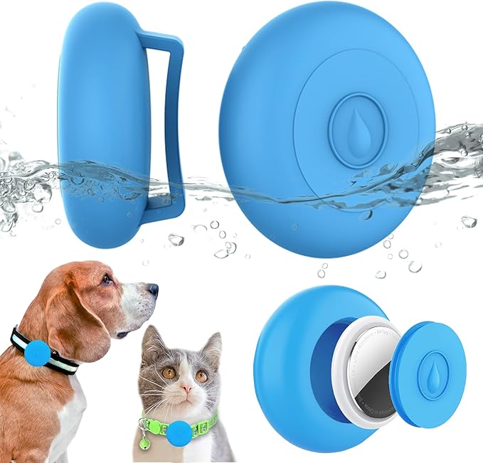 Airtag Dog Collar Holder Waterproof, Hidden Silicone Waterproof Airtag Case for Pet Cat Dog GPS Tracker, Anti-Lost Waterproof Airtag Holders Compatible with Apple AirTag for Dog Cat Collar (Blue)