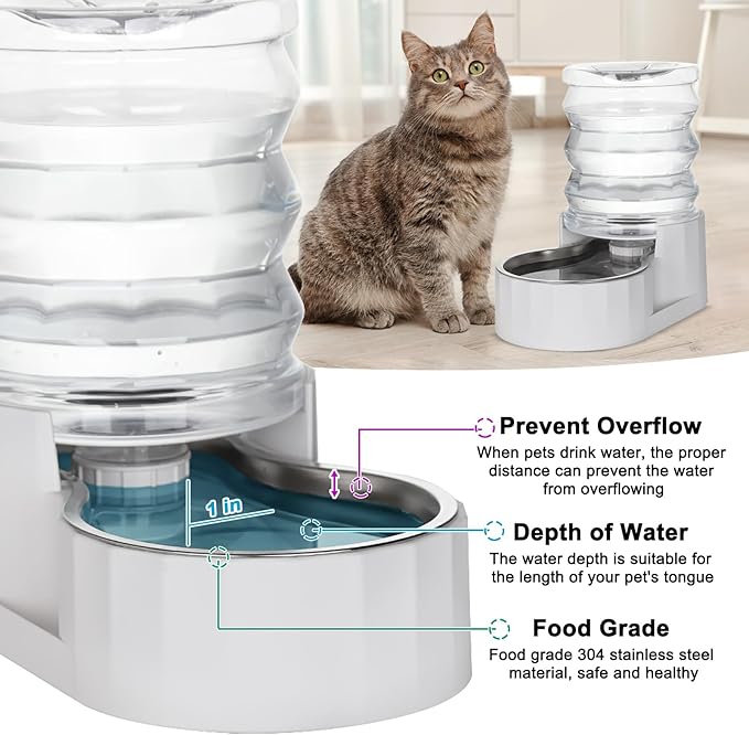 RIZZARI Automatic 4L Pet Waterer, Gravity Dog Water Bowl Dispenser, Stainless Steel Cat Water Dispenser, Large Capacity Water Feeder for Small and Medium-Sized Cats and Dogs (4L)