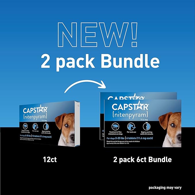 Capstar (nitenpyram) for Dogs, Fast-Acting Oral Flea Treatment for Dogs 2-25 lbs, Vet-Recommended Flea Medication Tablets Start Killing Fleas in 30 Minutes, 12 Doses