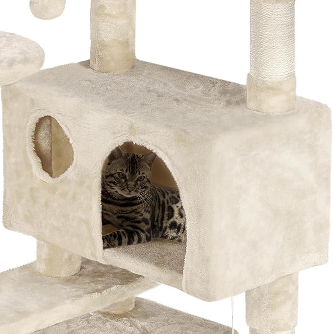 Yaheetech 62in Cat Tree Cat Tower for Indoor Cats, Cat Furniture w/Double Cat Condo, Scratching Posts, Multiple Platforms and Balls for Kittens & Cats, Beige