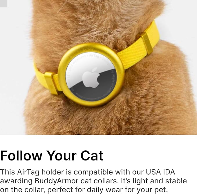 Cat Collar Airtag Holder Set, U.S. IDA Gold Awarding Cat Safety Collar Non Breakaway Quick Release with Pet Airtag Holder Anodized Aluminium, Lightweight for Cats Dogs,M(Linen)