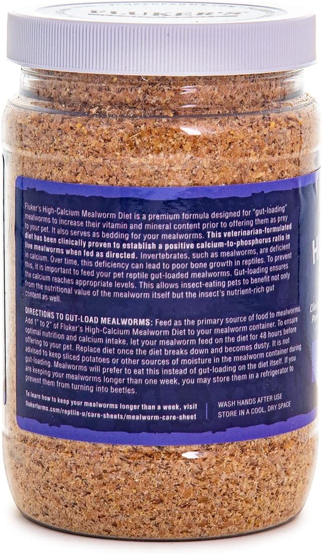 Fluker's High Calcium Mealworm Diet, Can Be Used as a Gut-Loading Food or Bedding, 12 oz