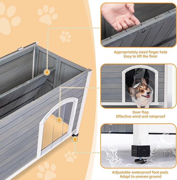 Petsfit 40.2" Dog house, Outside Dog House Weatherproof, No Tools Required Assembly, Folding Dog House Outdoor, Unfold to Use, Outdoor Dog House with Door Flap (Medium, Grey)