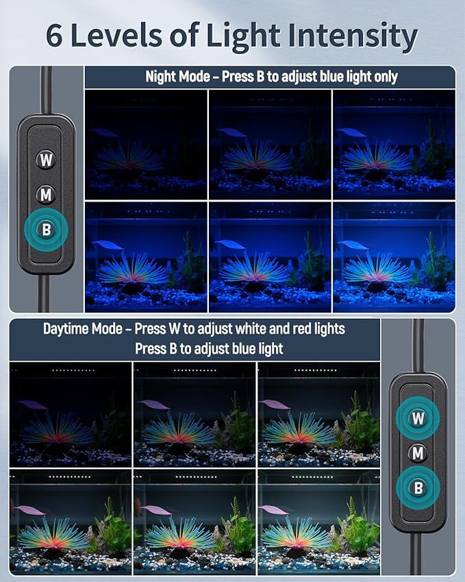 Pawfly 26W Aquarium LED Light for 36 to 48 Inch Fish Tanks Extendable Fish Tank Light with Full Spectrum Brilliant White Blue Red Lights with Daytime & Night Modes and Adjustable Brightness