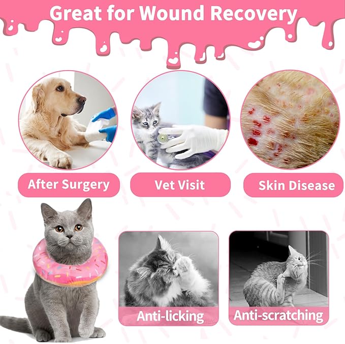 Cat Cone Collar Soft, Cat Recovery Collar for Wound Healing Cute Cat Donut Adjustable Cat Cones to Stop Licking Comfortable Lightweight Neck Elizabethan Collars for Cats Kittens After Surgery