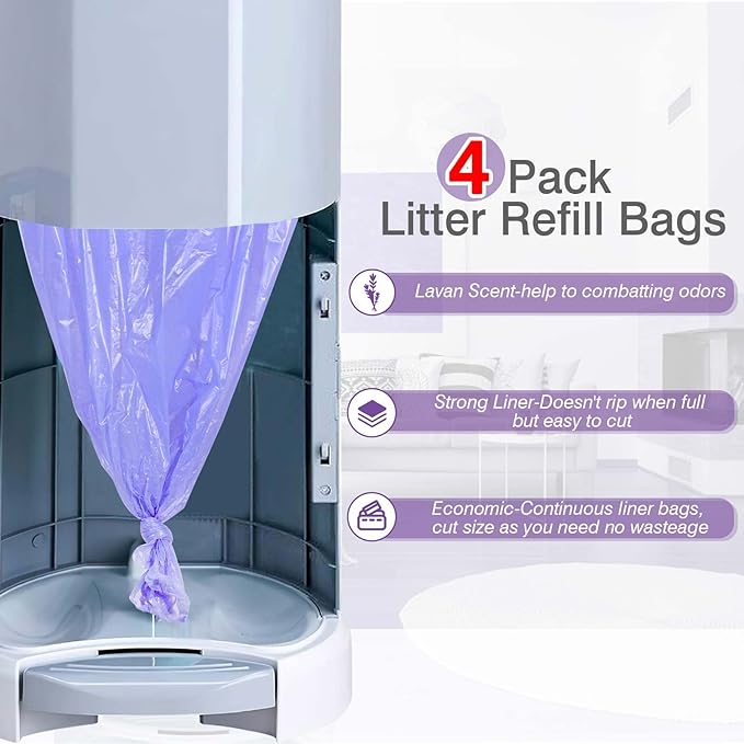 Litter Refill Bags Compatible with Litter Champ, 4 Pack One 36 Foot Litter Waste Receptacle Refill Liners