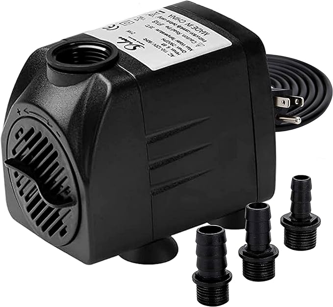 Simple Deluxe 400 GPH Submersible Water Pump with Adjustable Intake, 30W durable fountain water pump for Fish Tank, Hydroponics, Fountains, Ponds, Aquariums Black