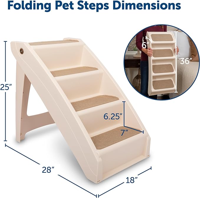 PetSafe CozyUp Folding Dog Stairs - Pet Stairs for Indoor/Outdoor at Home or Travel - Dog Steps for High Beds, Sofa - Siderails, Non-Slip Pads - Durable, Support up to 200 lbs - Extra Large, Tan