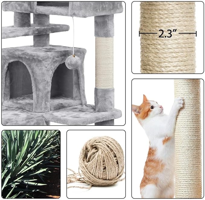 Yaheetech 54in Cat Tree Cat Tower w/Scratching Posts, Double Condos and Dangling Balls Kittens Pet House Play, Light Gray