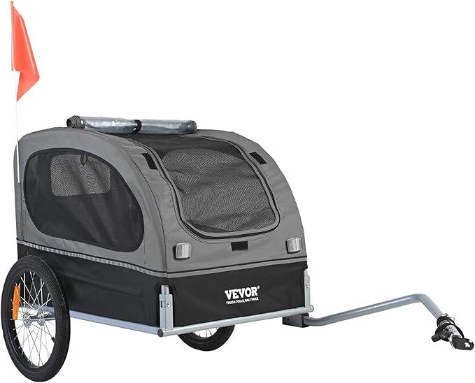 VEVOR Dog Bike Trailer, Supports up to 66/88/100 lbs, Pet Cart Bicycle Carrier, Easy Folding Frame with Quick Release Wheels, Universal Bicycle Coupler, Reflectors, Flag, Collapsible to Store