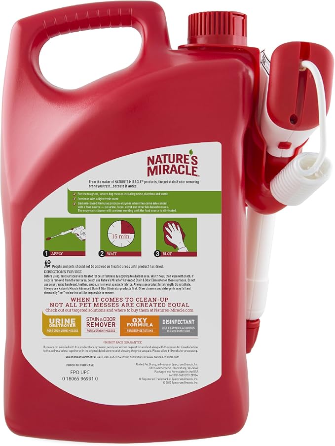 Nature's Miracle Advanced Dog Stain and Odor Eliminator Spray, Severe Mess Enzymatic Formula, 1.33 gal